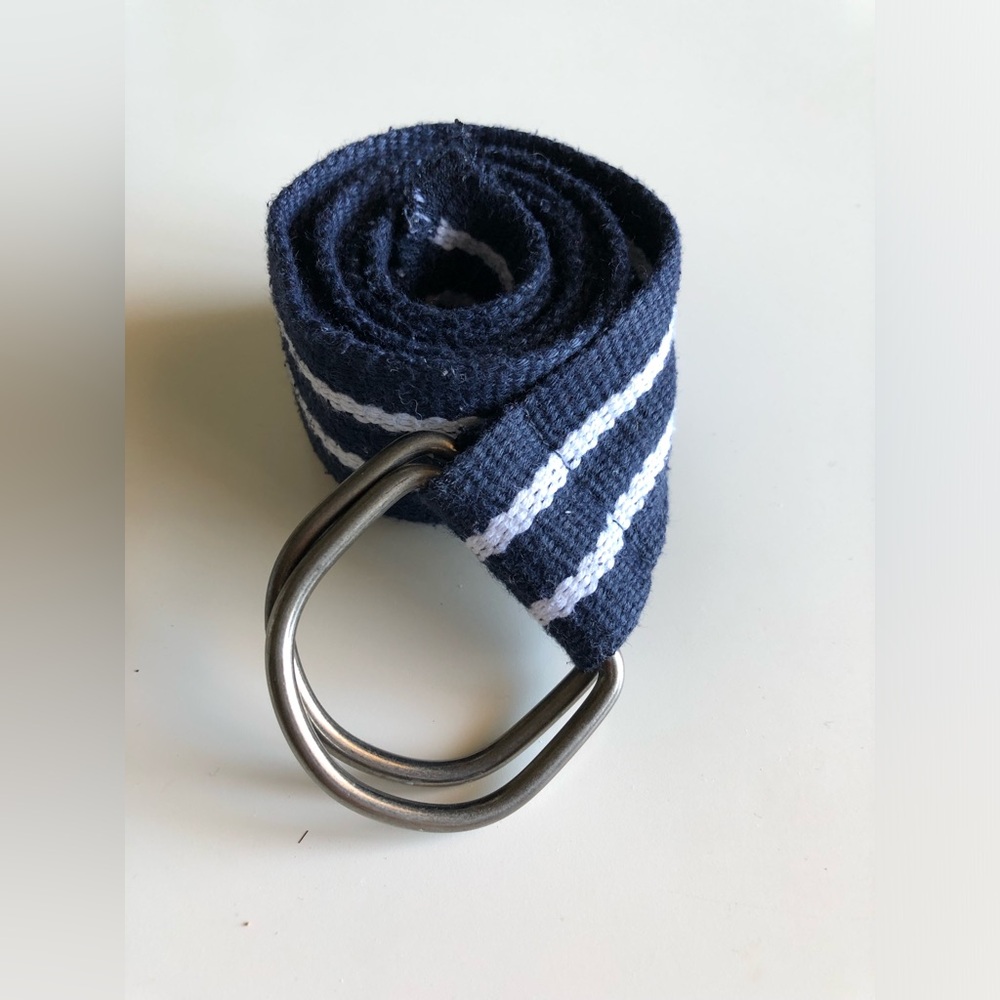 Men’s Striped Navy D-Ring Web Belt